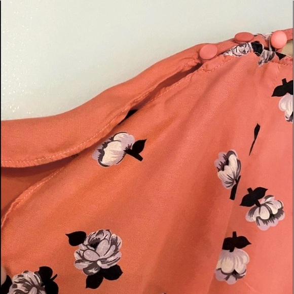 Anthro Maeve Coral Floral Flutter Pin-tuck Blouse Top - Picture 8 of 10